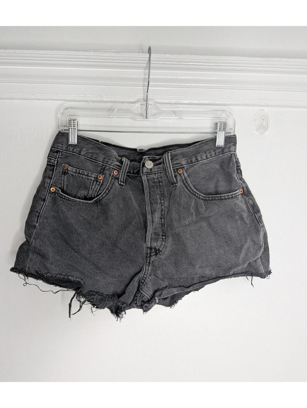 Levi's 501 Shorts Womens 30 Black Denim High Rise Cutoff Frayed Hem Casual